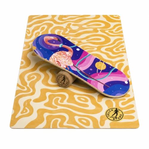 Trickboard Balance Board Large Flaming with cork roller + small carpet
