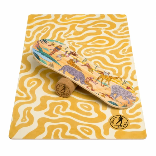 Trickboard Balance Board Large Safari z korkowym wałkiem + dywanik mały