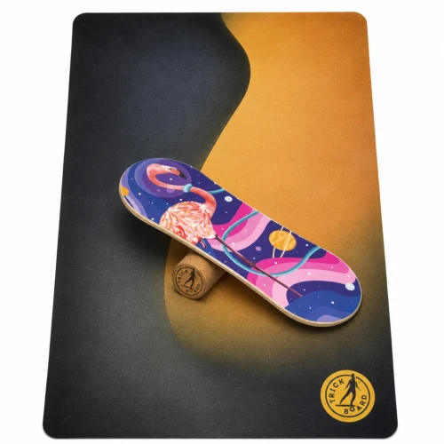 Trickboard Balance Board Large Flaming z korkowym wałkiem + dywanik duży